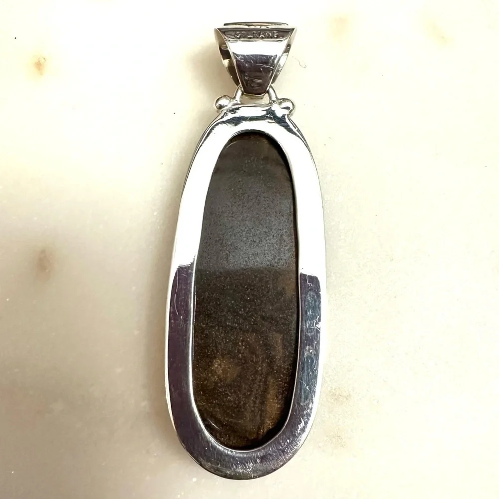 Samson Sam Kee Native American Navajo Honey Moss Agate Sterling Silver Pendant